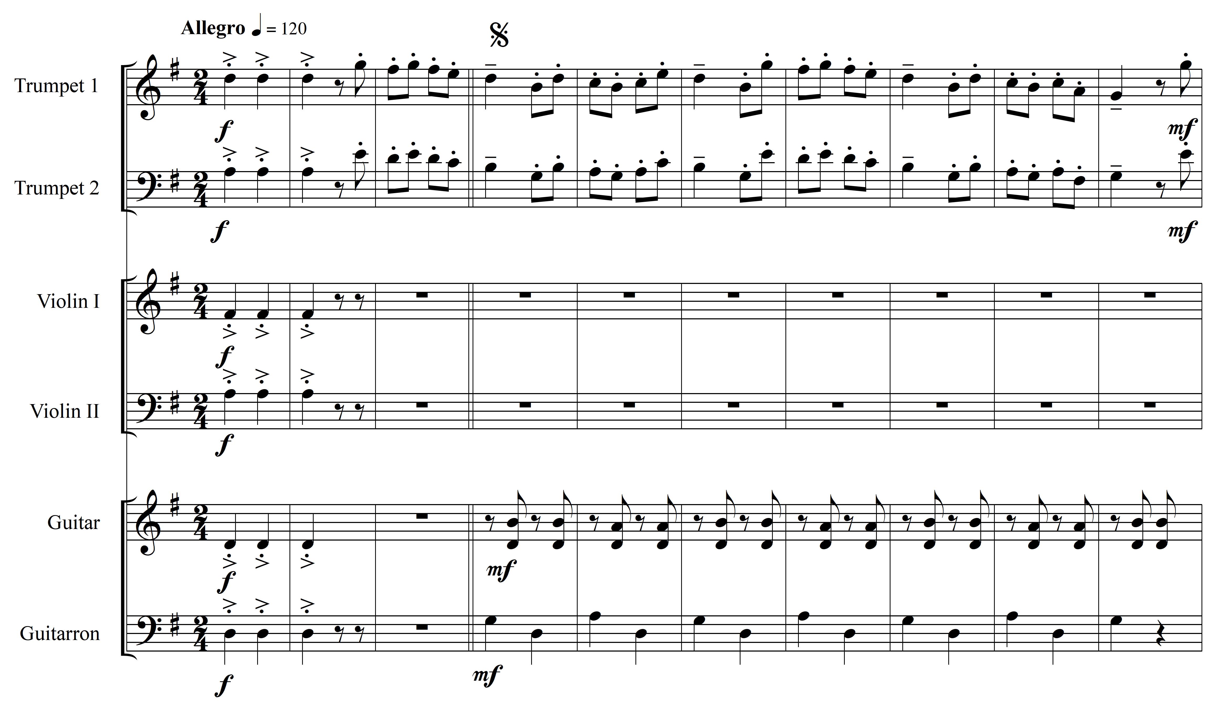 Music score for Los Machetes page 1